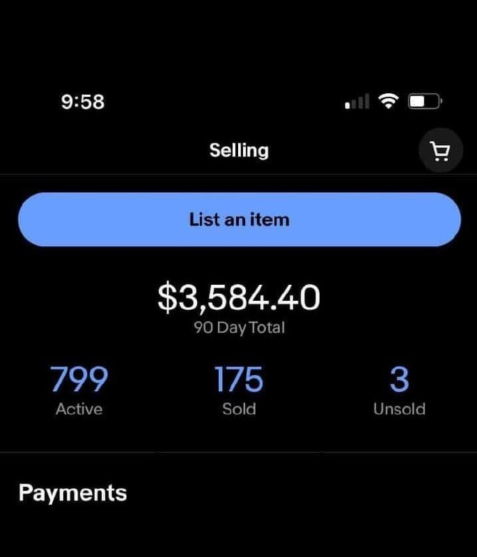 لقطة شاشة حقيقية من حساب eBay لأحد الطلاب